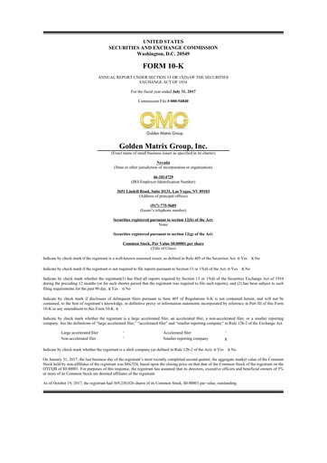 Thumbnail Golden Matrix Group 10-K Annual Report 2017
