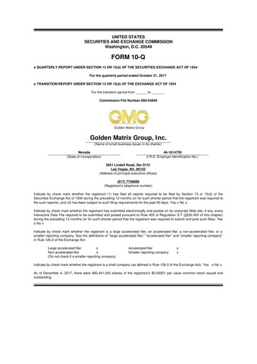 Vorschaubild Golden Matrix Group 10-Q Quartalsbericht 2018 