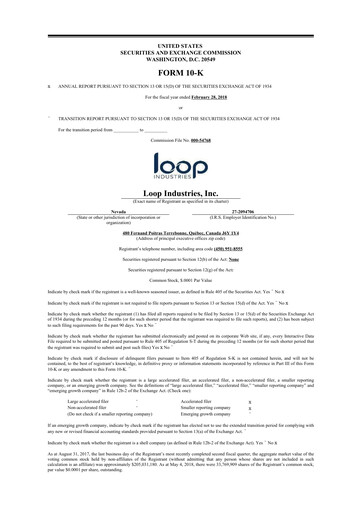 Thumbnail Loop Industries
 10-K Annual Report 2018