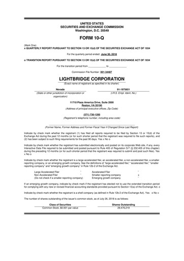 Thumbnail Lightbridge Corporation 10-Q Quarterly Report FY2018 