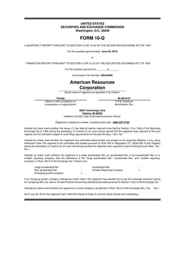 Thumbnail American Resources Corp 10-Q Quarterly Report FY2018 