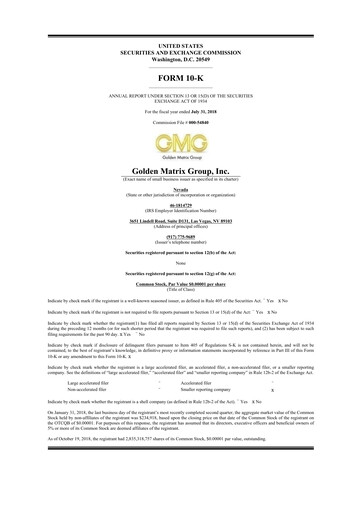 Thumbnail Golden Matrix Group 10-K Annual Report 2018