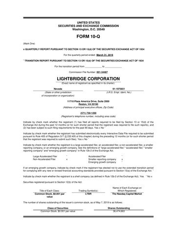 Thumbnail Lightbridge Corporation 10-Q Quarterly Report FY2019 