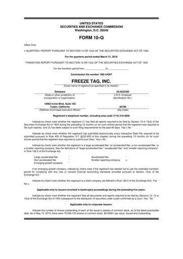 Vorschaubild Freeze Tag 10-Q Quartalsbericht 2019 