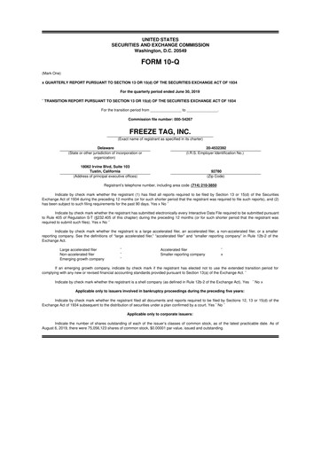 Vorschaubild Freeze Tag 10-Q Quartalsbericht 2019 