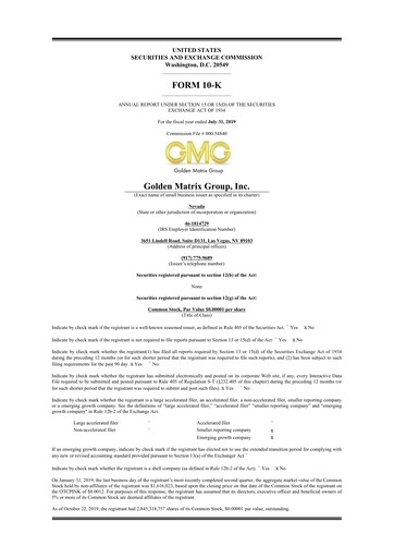 Thumbnail Golden Matrix Group 10-K Annual Report 2019