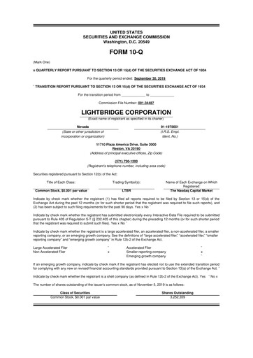 Thumbnail Lightbridge Corporation 10-Q Quarterly Report FY2019 