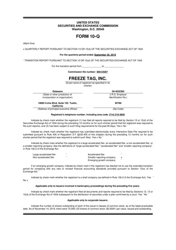 Vorschaubild Freeze Tag 10-Q Quartalsbericht 2019 