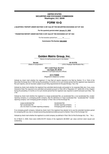 Vorschaubild Golden Matrix Group 10-Q Quartalsbericht 2020 