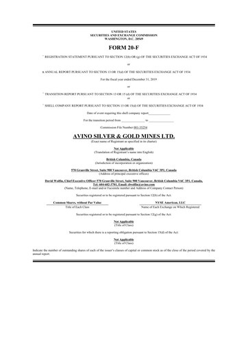 Thumbnail Avino Silver & Gold Mines
 20-F Annual Report 2019