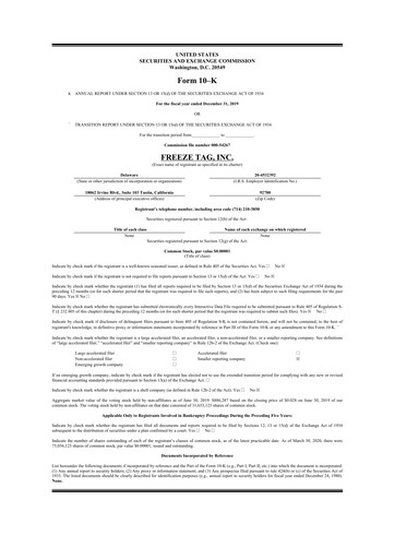 Thumbnail Freeze Tag 10-K Annual Report 2019