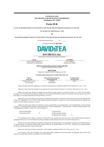 Thumbnail DAVIDsTEA 10-K Annual Report 2020