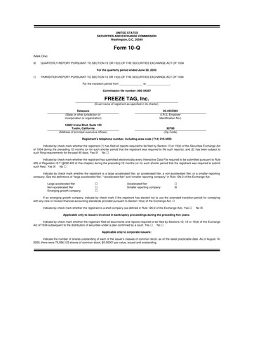 Vorschaubild Freeze Tag 10-Q Quartalsbericht 2020 