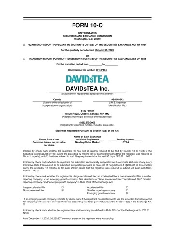 Thumbnail DAVIDsTEA 10-Q Quarterly Report FY2021 
