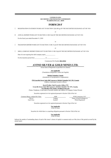 Thumbnail Avino Silver & Gold Mines
 20-F Annual Report 2020