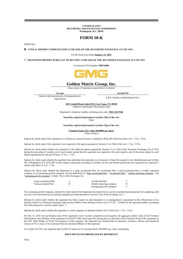 Thumbnail Golden Matrix Group 10-K Annual Report 2021
