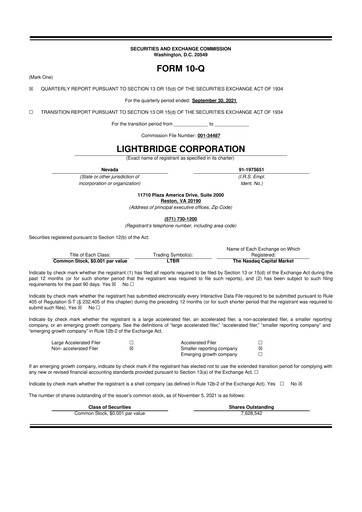 Thumbnail Lightbridge Corporation 10-Q Quarterly Report FY2021 