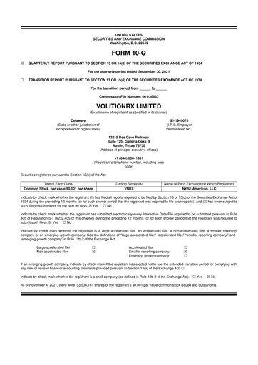 Vorschaubild VolitionRx 10-Q Quartalsbericht 2021 