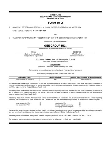 Vorschaubild GEE Group 10-Q Quartalsbericht 2022 