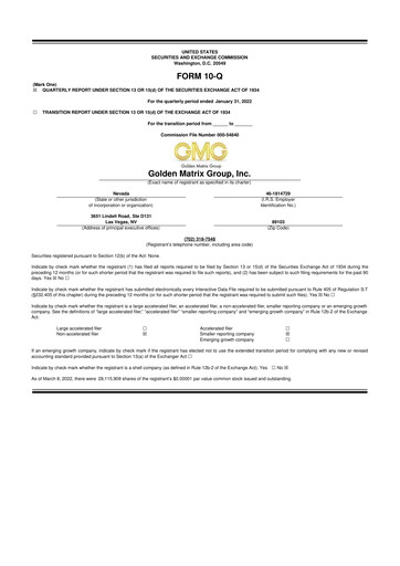 Vorschaubild Golden Matrix Group 10-Q Quartalsbericht 2022 