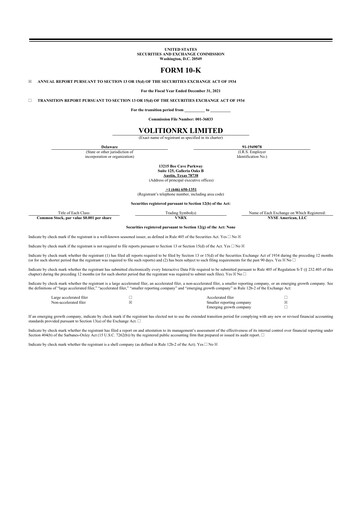 Thumbnail VolitionRx 10-K Annual Report 2021