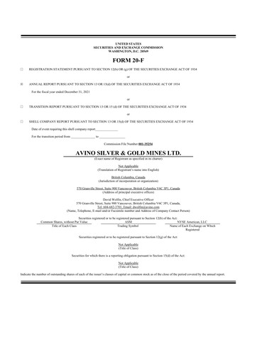 Thumbnail Avino Silver & Gold Mines
 20-F Annual Report 2021