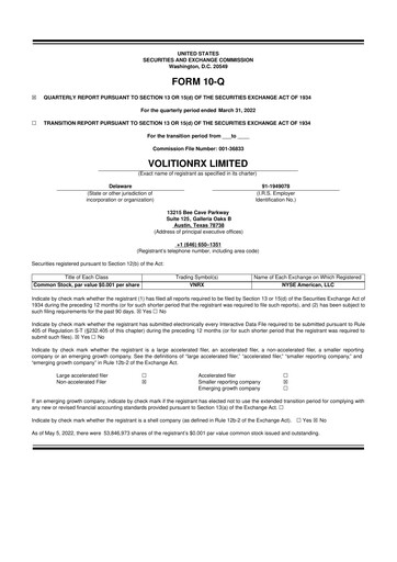 Vorschaubild VolitionRx 10-Q Quartalsbericht 2022 