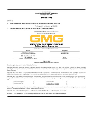 Vorschaubild Golden Matrix Group 10-Q Quartalsbericht 2022 