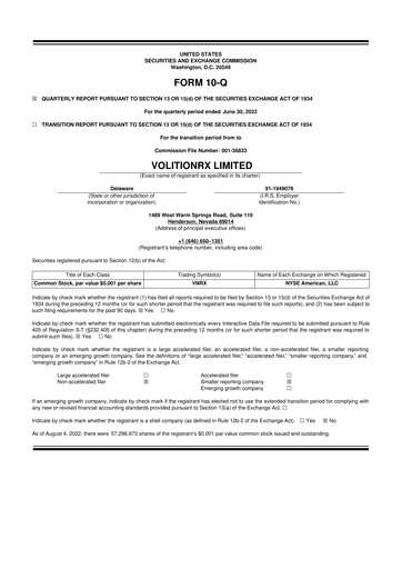 Vorschaubild VolitionRx 10-Q Quartalsbericht 2022 