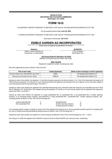 Thumbnail Edible Garden 10-Q Quarterly Report FY2022 