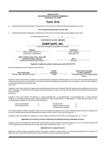 Thumbnail SOBR Safe 10-Q Quarterly Report FY2022 