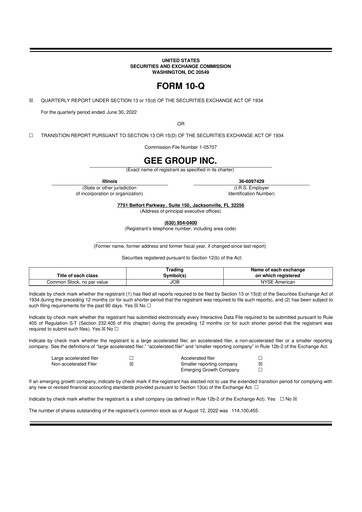 Vorschaubild GEE Group 10-Q Quartalsbericht 2022 