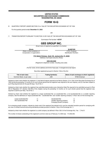 Vorschaubild GEE Group 10-Q Quartalsbericht 2023 