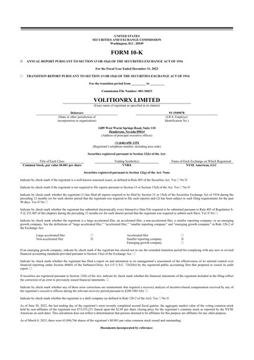 Thumbnail VolitionRx 10-K Annual Report 2022