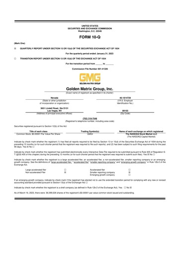 Vorschaubild Golden Matrix Group 10-Q Quartalsbericht 2023 