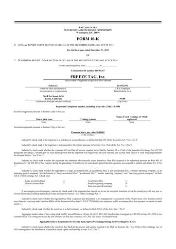 Thumbnail Freeze Tag 10-K Annual Report 2022