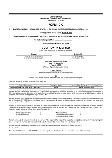 Vorschaubild VolitionRx 10-Q Quartalsbericht 2023 