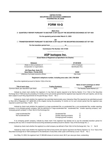 Miniature ASP Isotopes 10-Q Rapport trimestriel 2023 