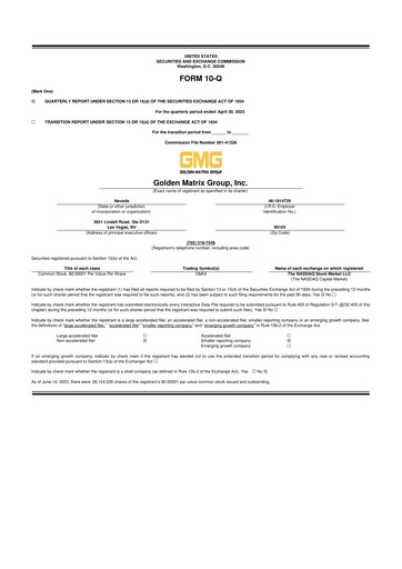 Vorschaubild Golden Matrix Group 10-Q Quartalsbericht 2023 