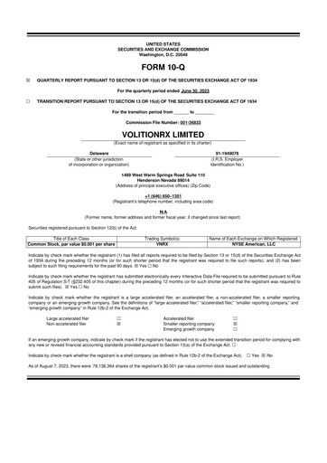 Vorschaubild VolitionRx 10-Q Quartalsbericht 2023 