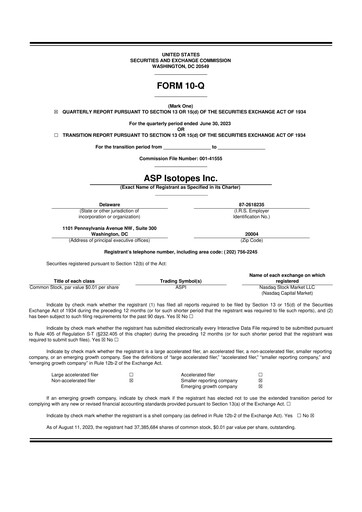 Miniature ASP Isotopes 10-Q Rapport trimestriel 2023 