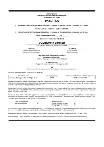 Vorschaubild VolitionRx 10-Q Quartalsbericht 2023 