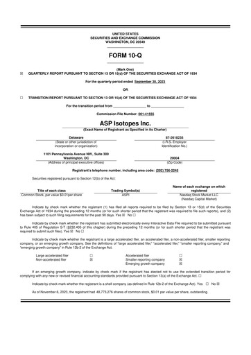 Miniature ASP Isotopes 10-Q Rapport trimestriel 2023 
