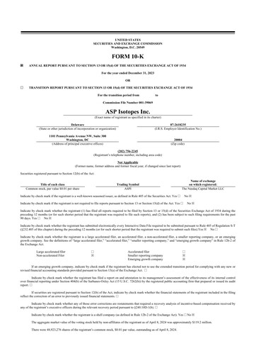 Thumbnail ASP Isotopes 10-K Annual Report 2023