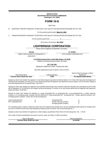 Thumbnail Lightbridge Corporation 10-Q Quarterly Report FY2024 