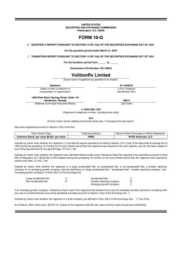 Vorschaubild VolitionRx 10-Q Quartalsbericht 2024 