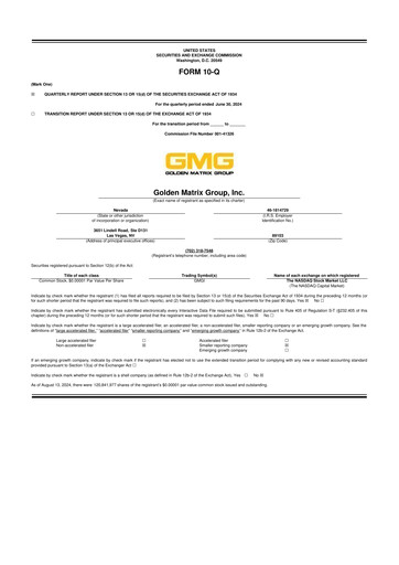Vorschaubild Golden Matrix Group 10-Q Quartalsbericht 2024 