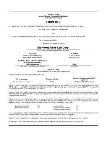 Thumbnail BioNexus Gene Lab 10-Q Quarterly Report FY2024 