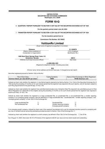 Vorschaubild VolitionRx 10-Q Quartalsbericht 2024 