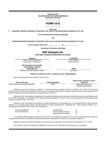Miniature ASP Isotopes 10-Q Rapport trimestriel 2024 